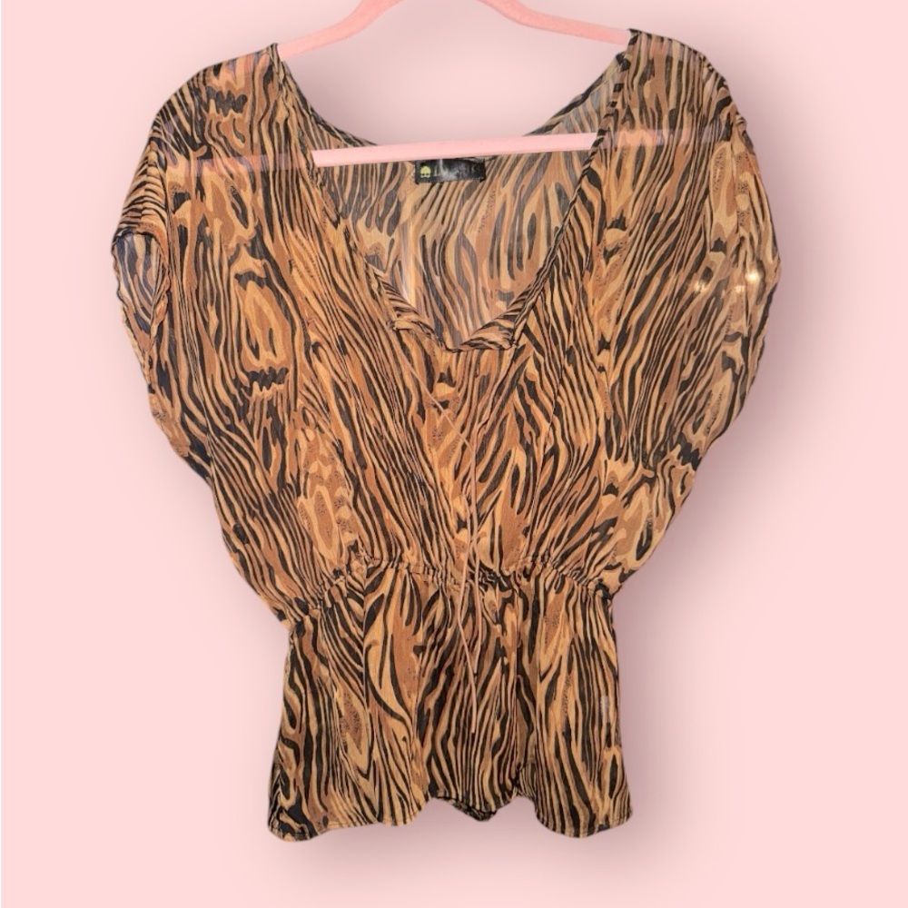 Luna Tiks animal Print V-Neck sheer Blouse